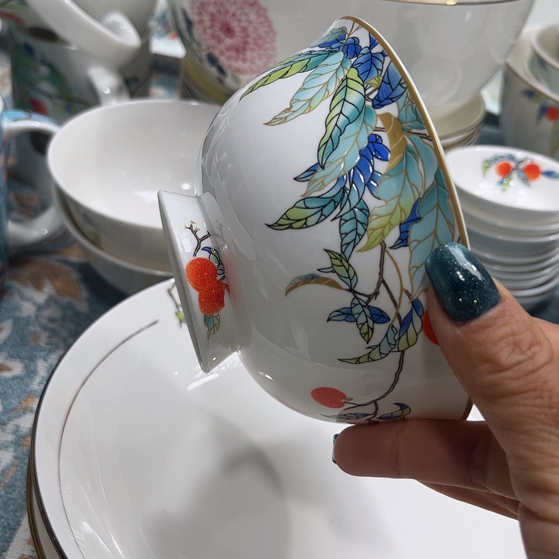 瓷片荔枝高脚腕六个4.5寸