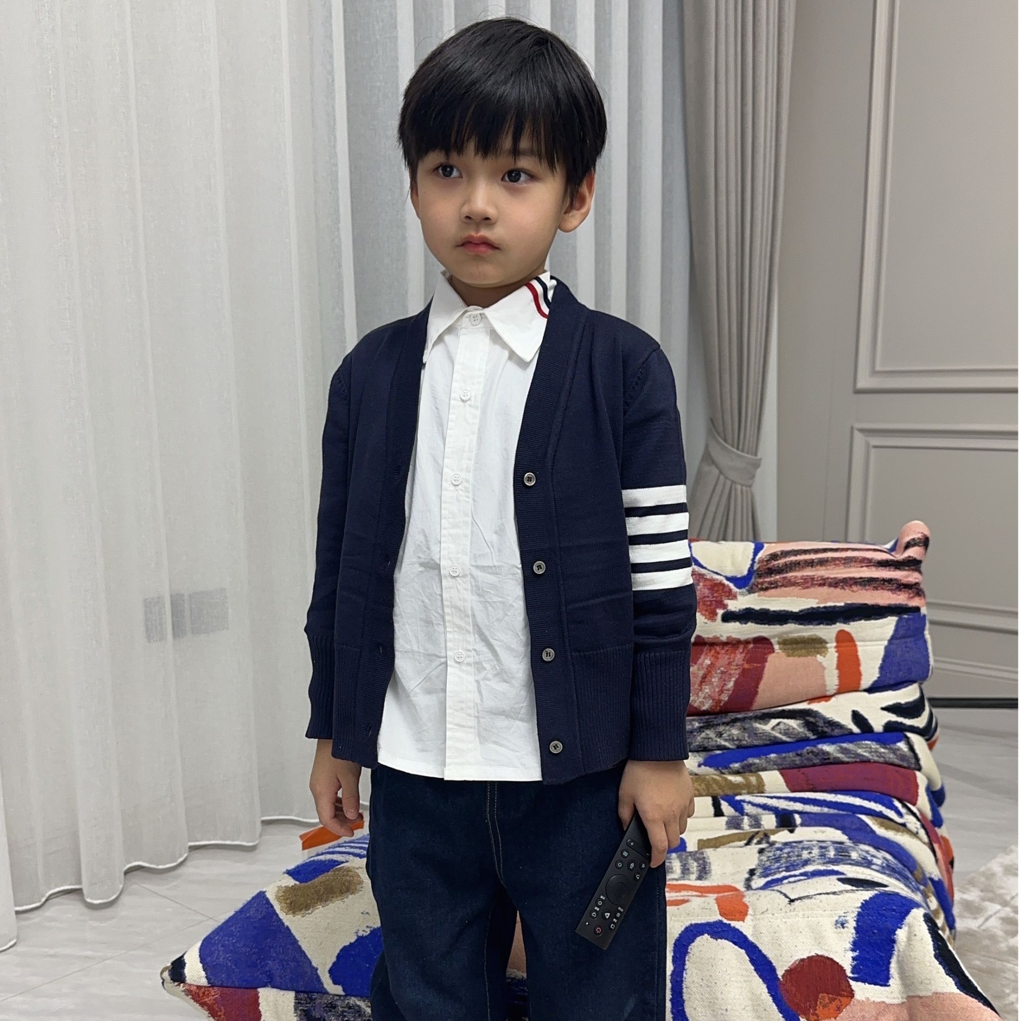 【QB】2025新款秋冬三道杠男女童休闲韩版中大童纯棉衬衫儿童英伦风