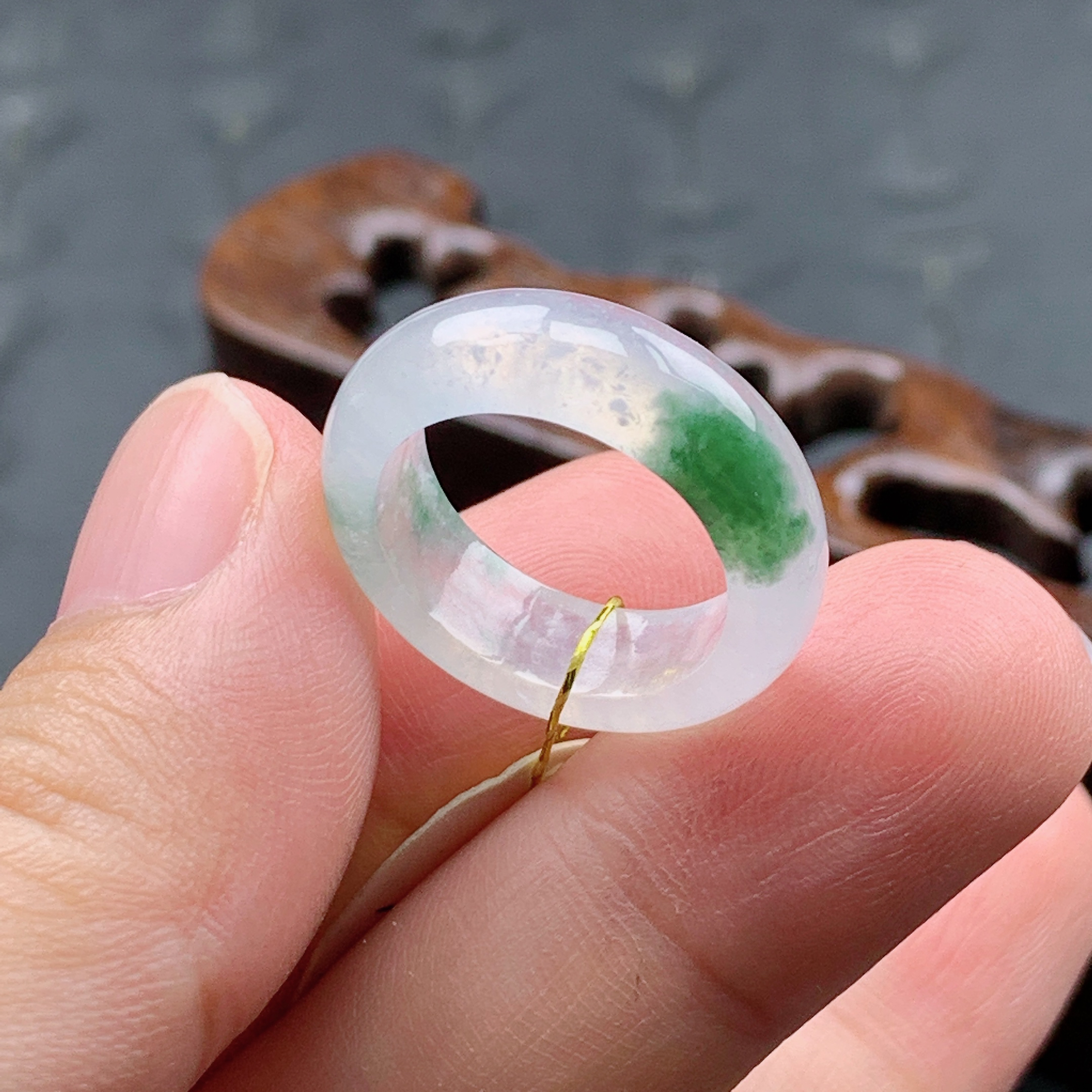 8.9号缅甸天然A货翡翠 T853  内径15.6/5.6/3mm 冰飘花戒指