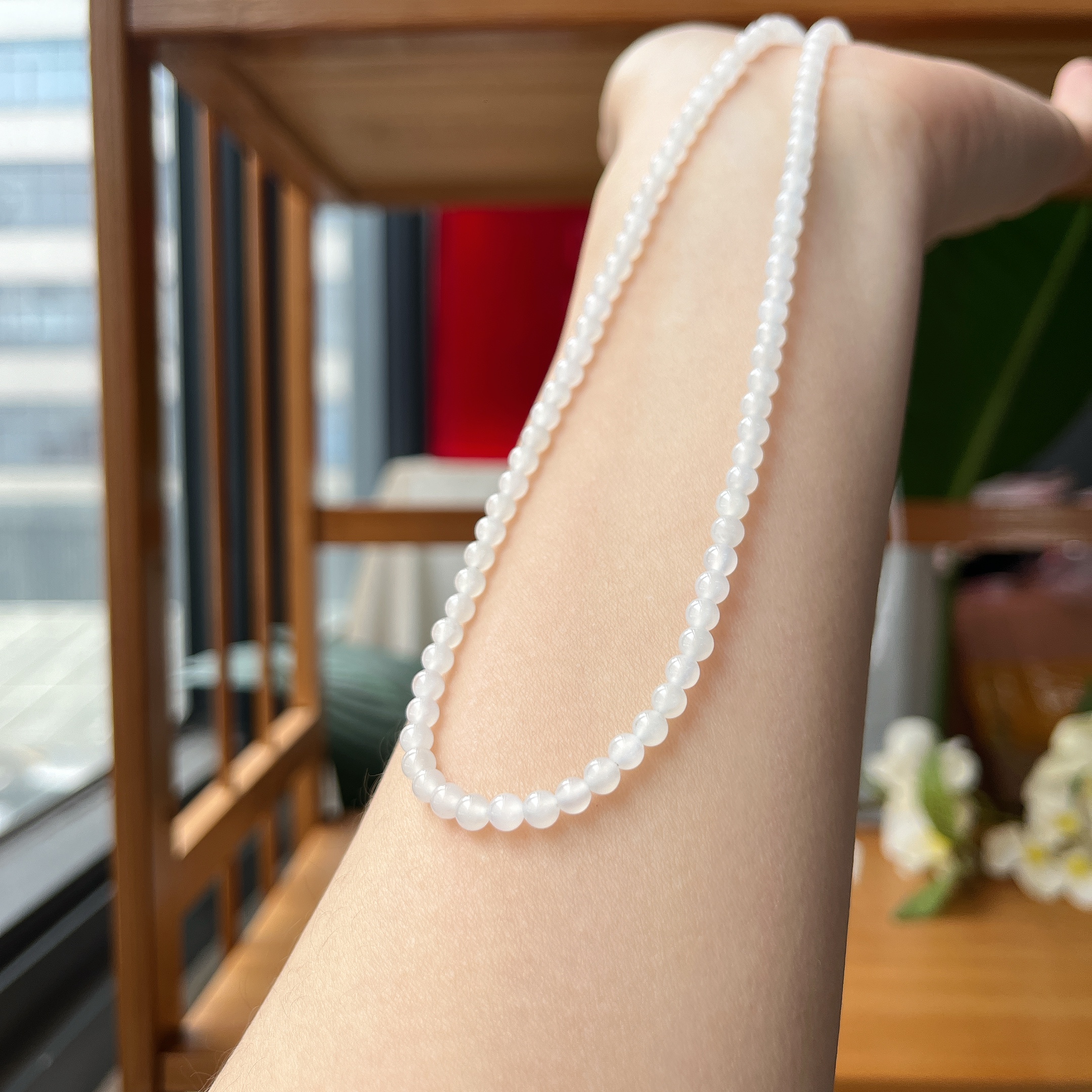 【珠宝厂长】约4mm和田玉白玉多用款项链长约55cm