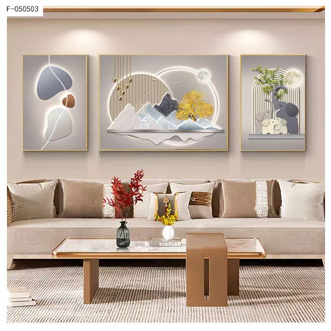 简约轻奢风格客厅沙发背景墙新中式装饰画