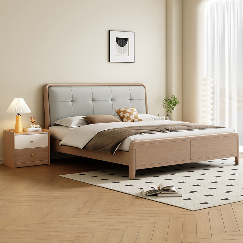 简约北欧实木床经济型软靠床主卧室双人床家用轻奢大床
