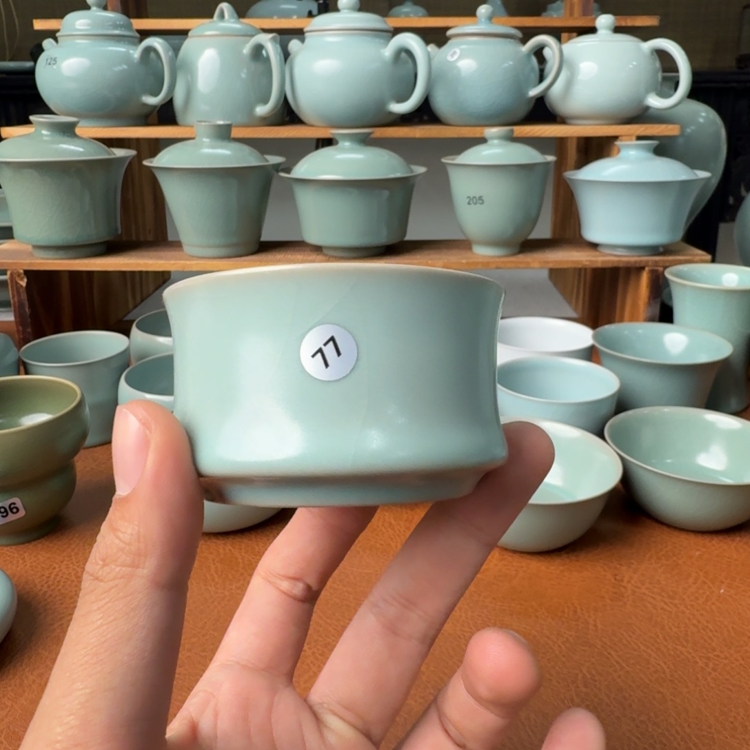 摆件陶微瑕福利仿古天青束腰马蹄杯