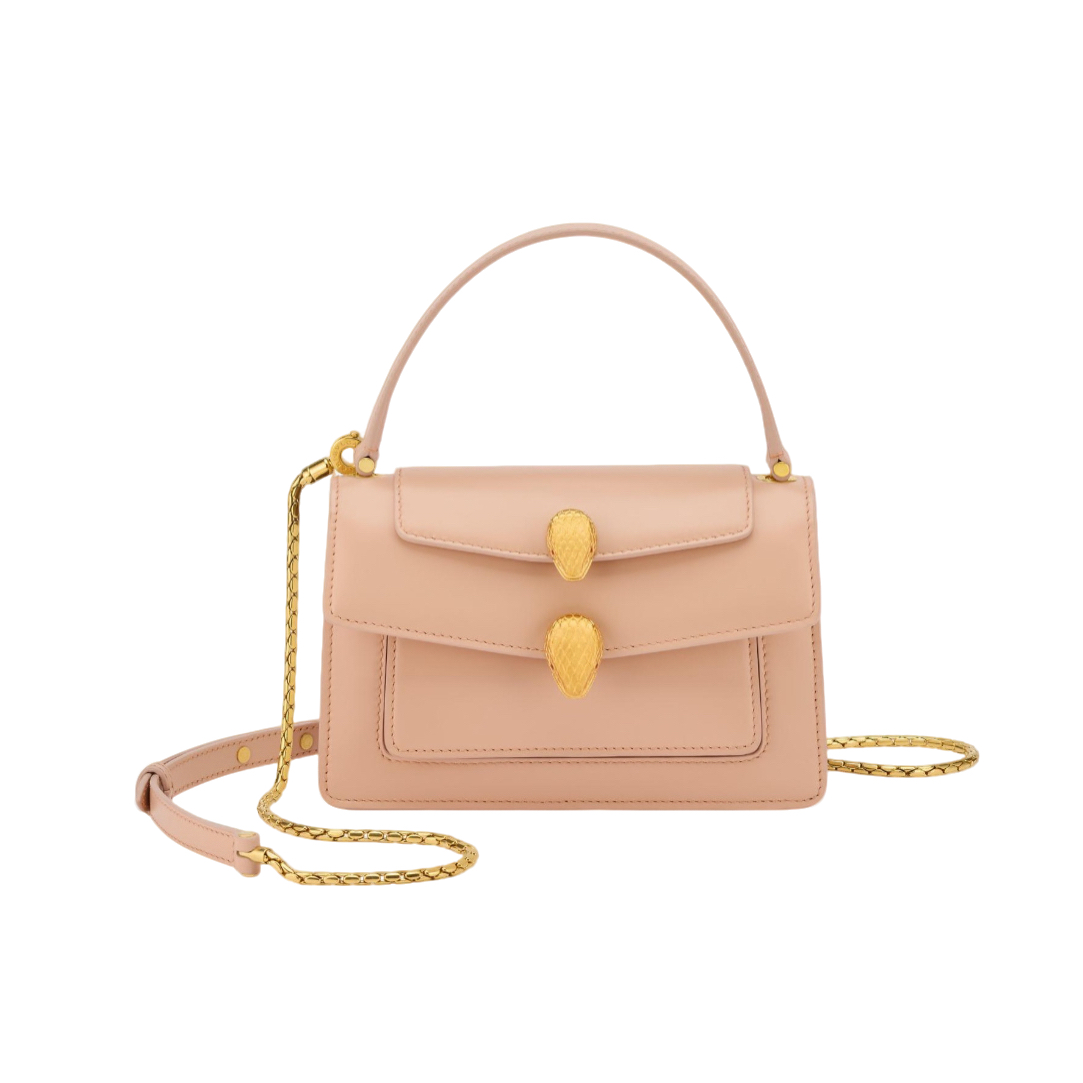 99新 BVLGARI/宝格丽 新款双蛇头包/裸粉色/手提/单肩包/B6425