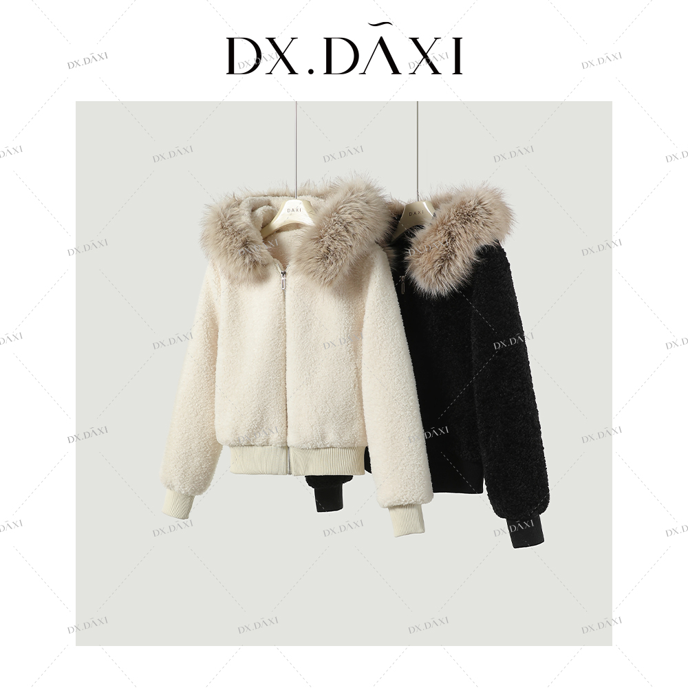 DX.DAXI【都市焙客】韩系新款时尚大毛领休闲慵懒毛毛外套网红上衣