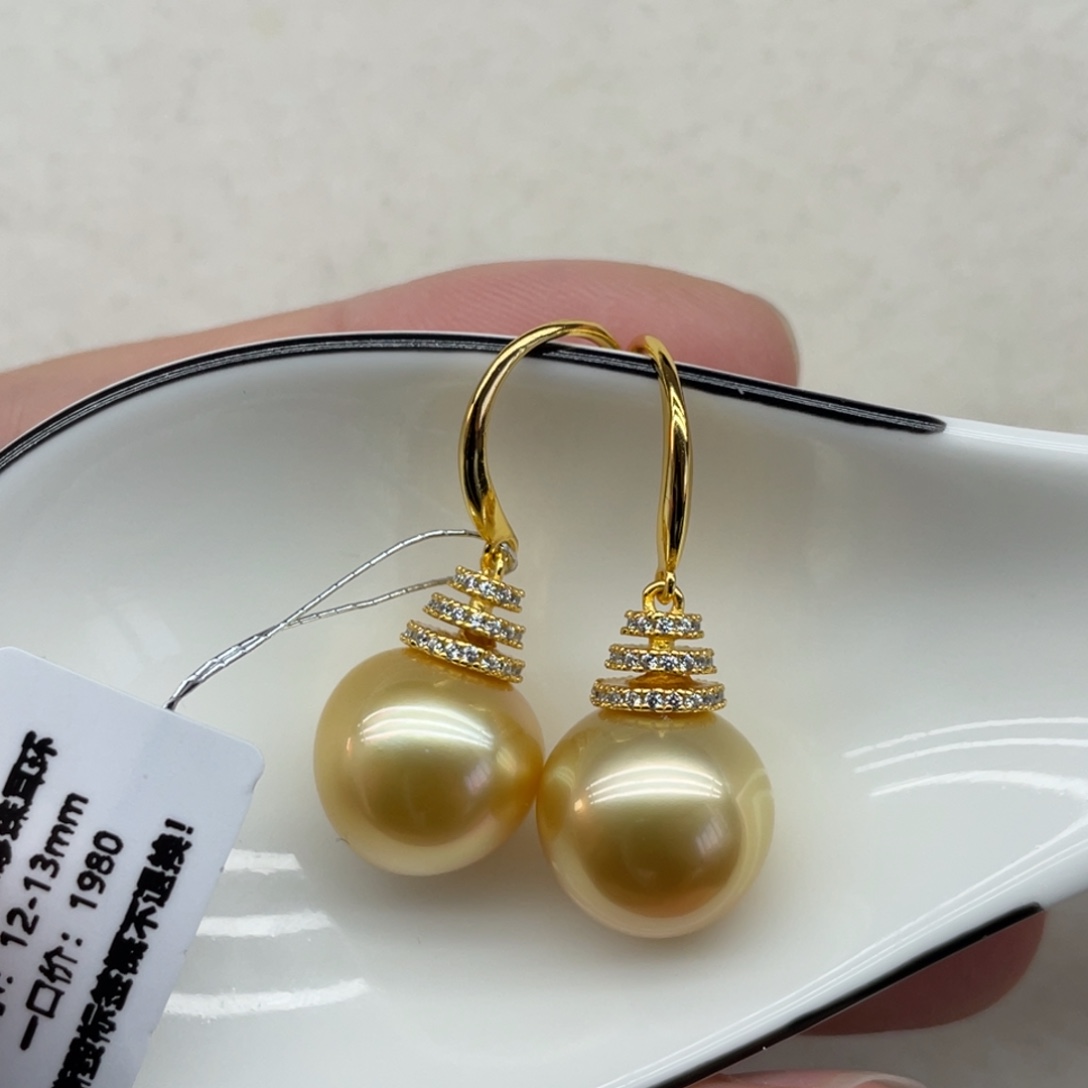 海水珍珠耳饰银S925镶嵌12-13mm