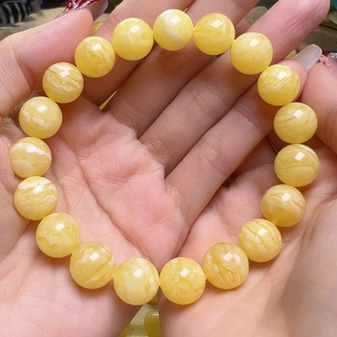 蜜蜡未镶嵌珠宝奇石10mm金瓷白虎皮圆珠