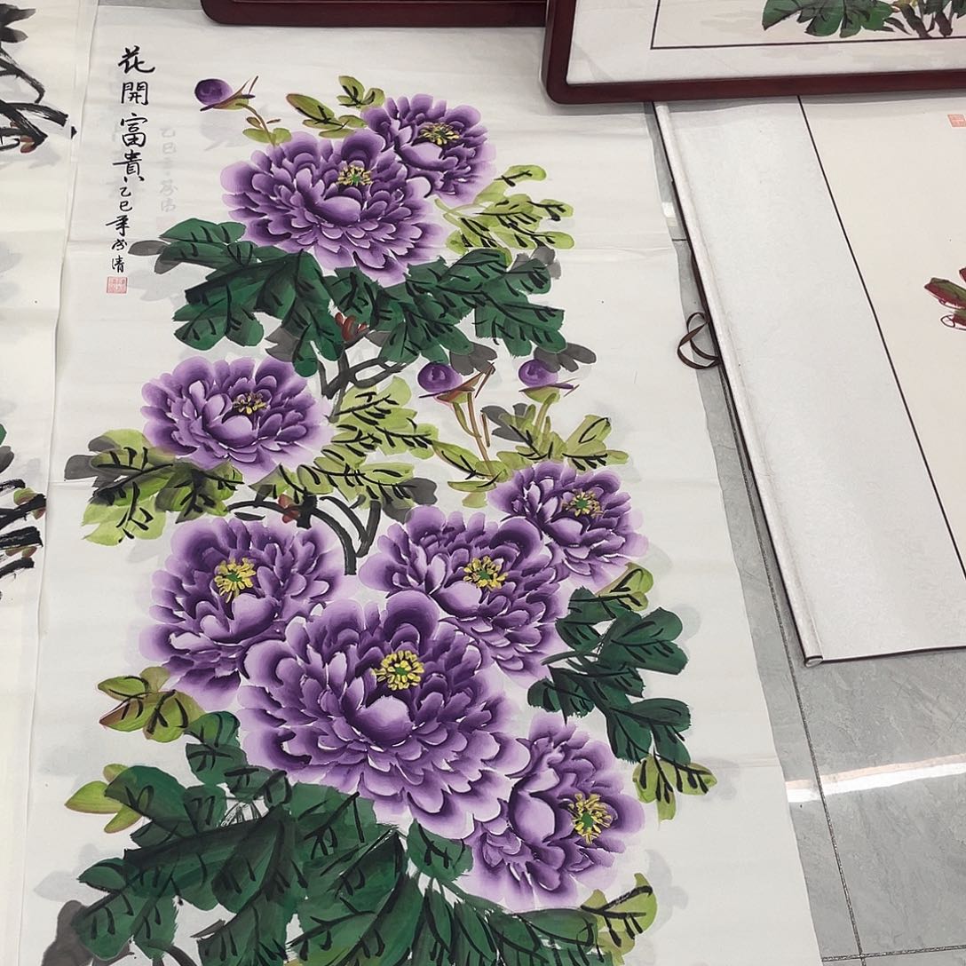 国画国画作品书法作品原稿竖紫色