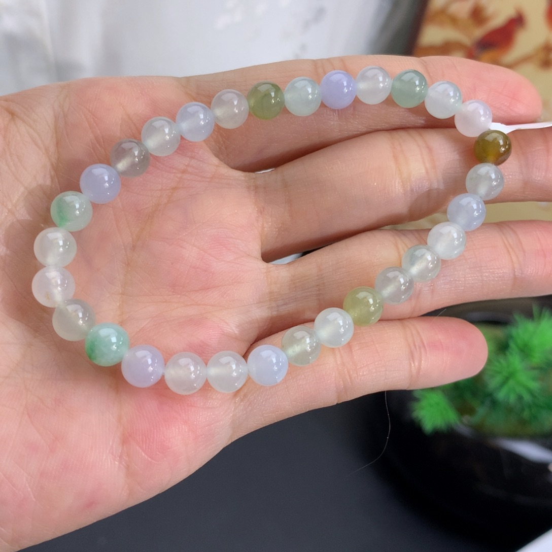 翡翠未镶嵌手串卡6冰胶多宝手串