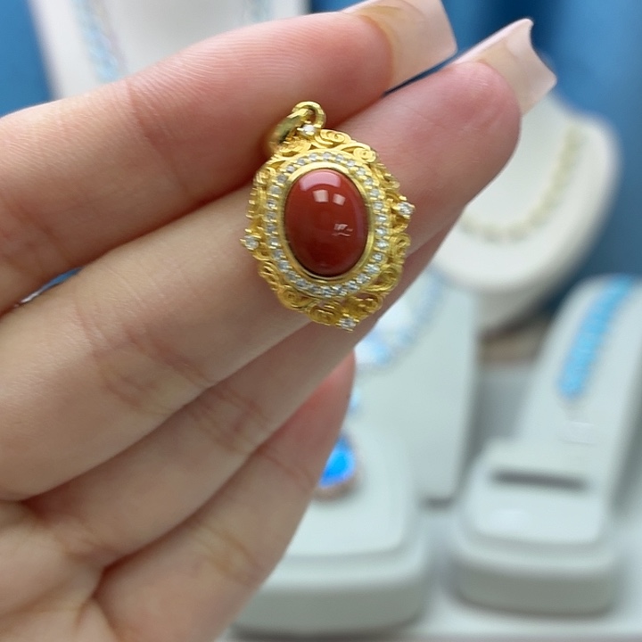 南红玛瑙银S925镶嵌吊坠(不含链)