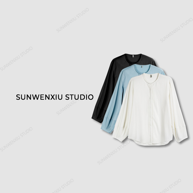 swx studio2店 “卢浮宫”小众设计款灯笼袖圆领衬衣
