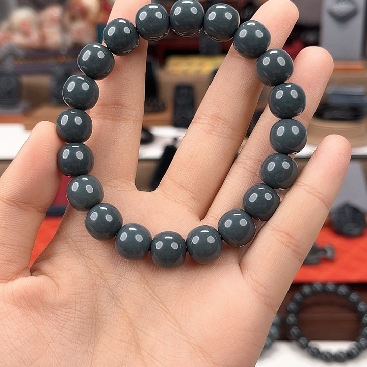 和田玉未镶嵌手串卡11精工老型珠纯莫兰迪灰