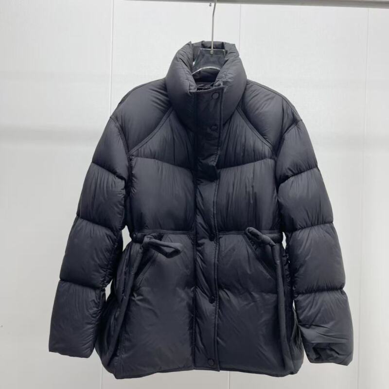 艾家冬季新款黑色显瘦立领收腰抽绳羽外套女款41110049