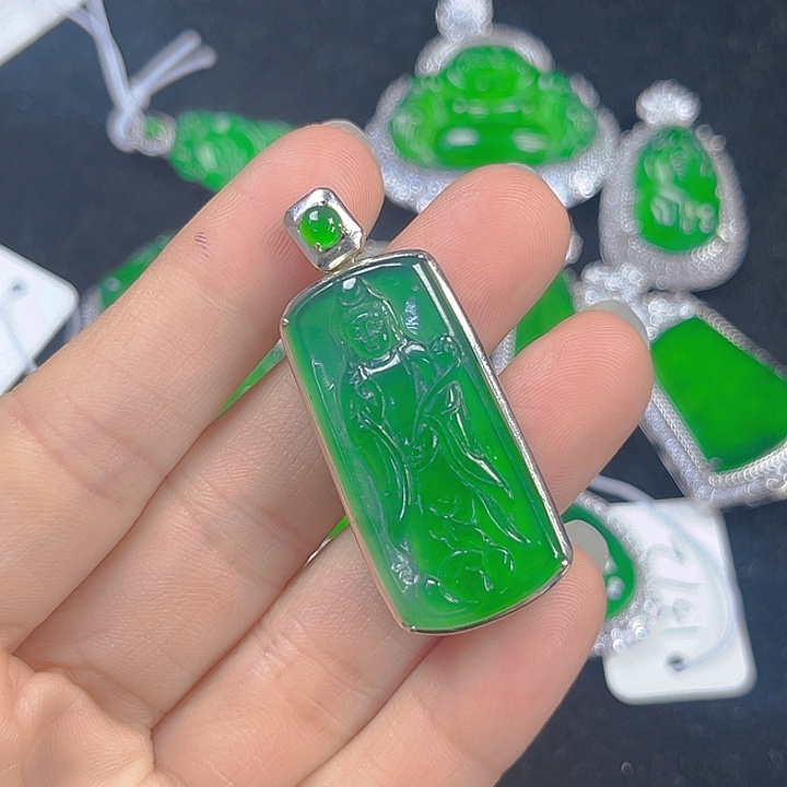 翡翠吊坠(不含链)银S925镶嵌