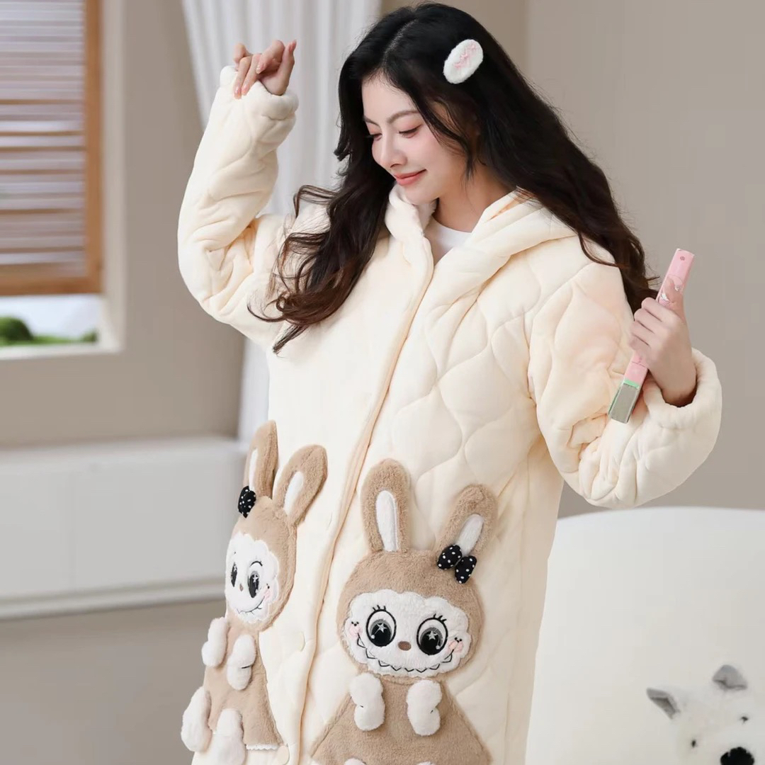 930款拉布布优冰岛绒加厚长款冬季加厚保暖家居服