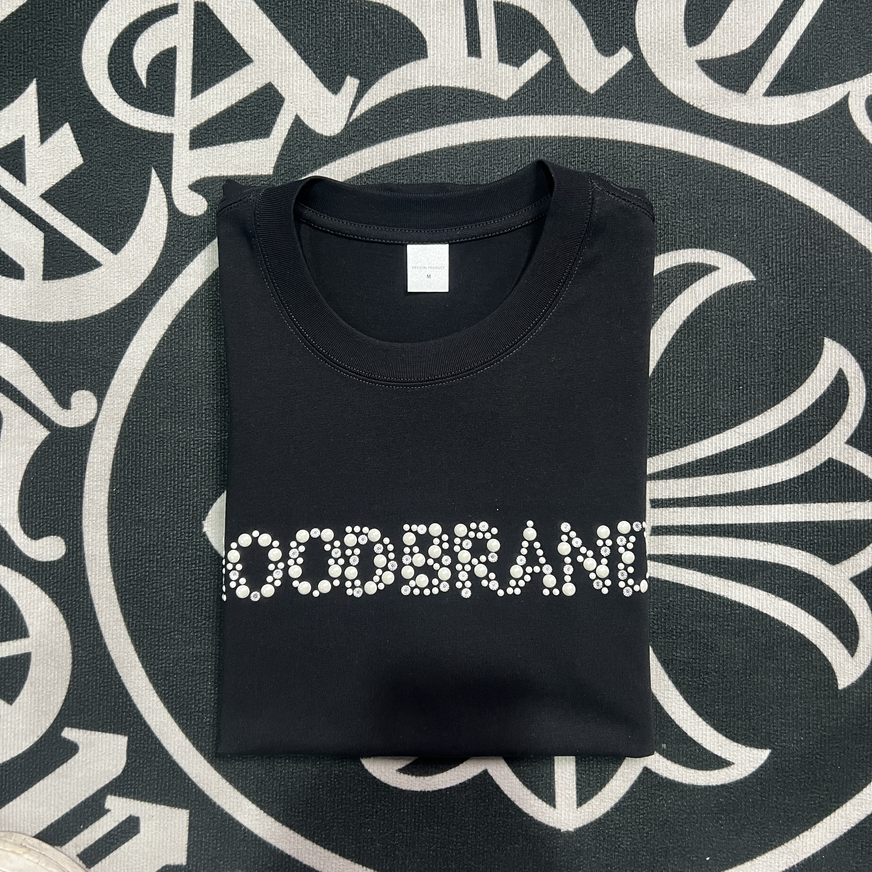 ins2025珍珠贴片宽松百搭男女情侣百搭短袖T恤炸街