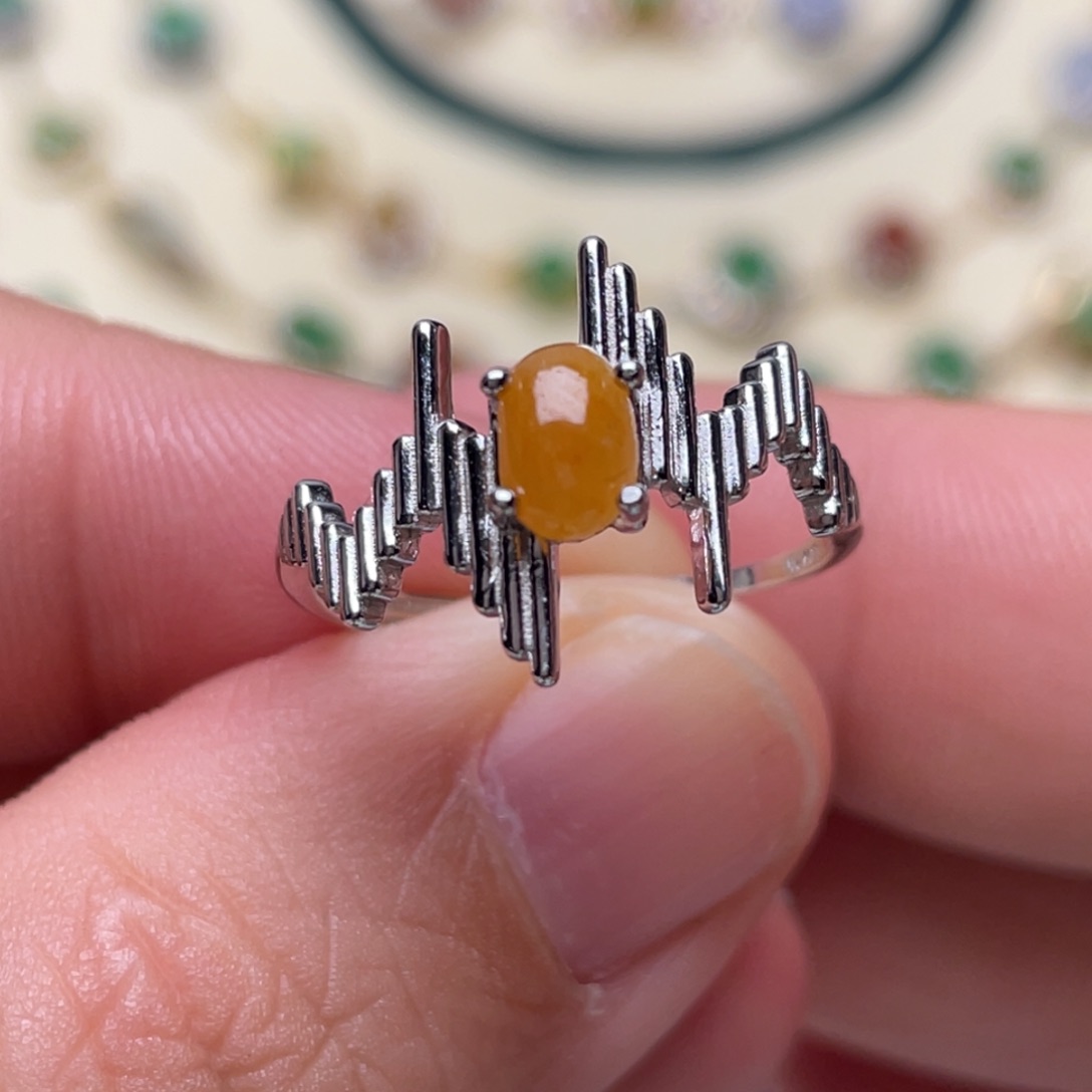 翡翠戒指银S925镶嵌纯天然缅甸翡翠