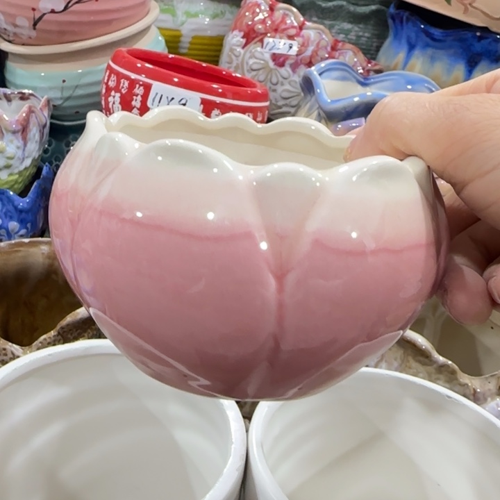 凑9块包邮，有孔，陶瓷花盆