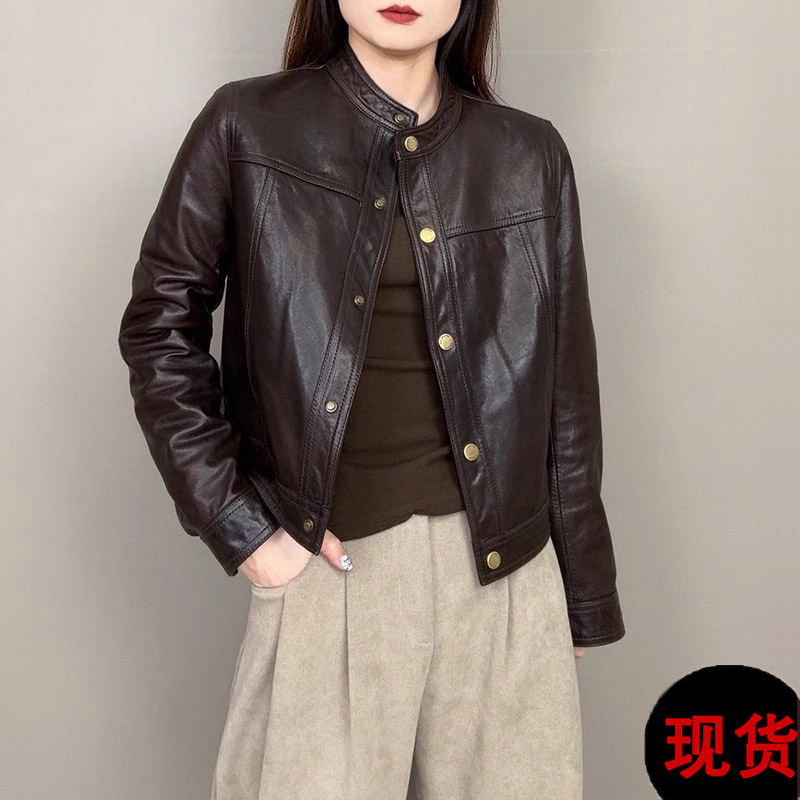 海宁高端皮衣外套女2025春季新款短款时尚气质修身皮夹克机车上衣