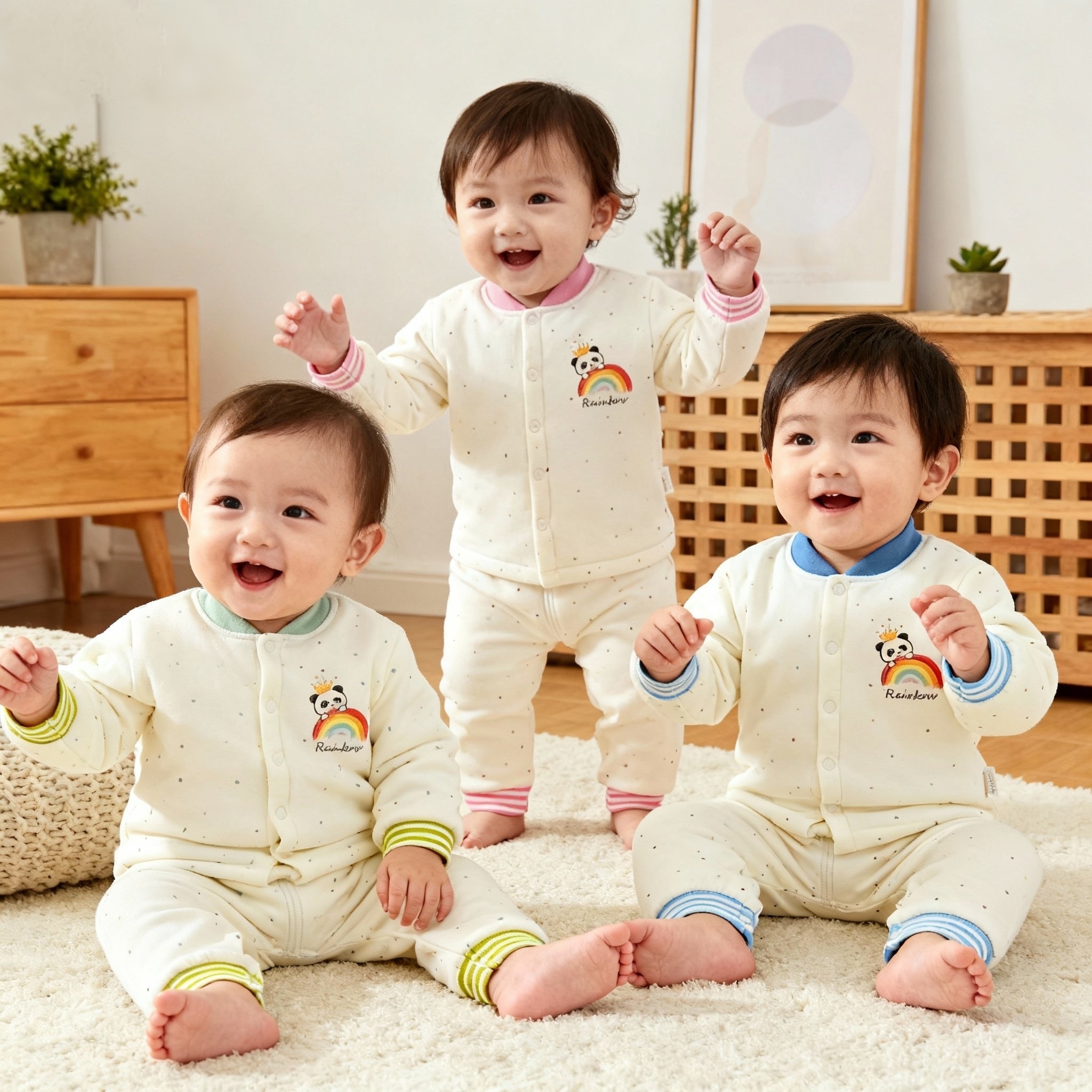 婴儿A类保暖宝宝婴幼儿睡衣家居服套装卡通风