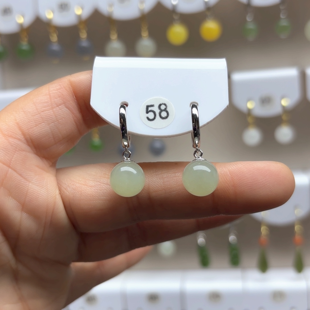 和田玉耳饰银S925镶嵌