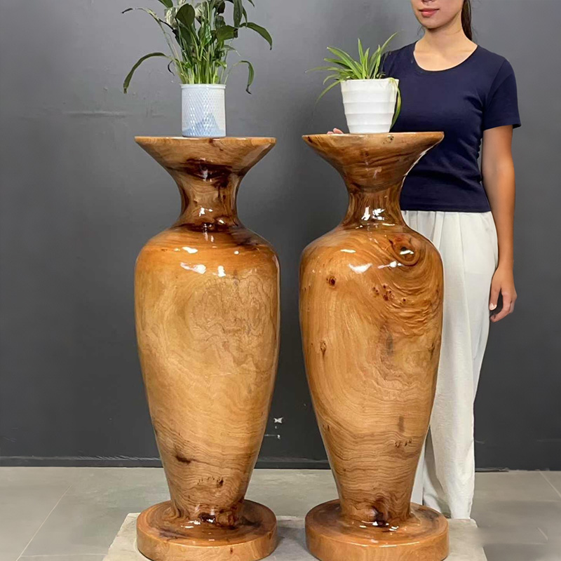 实木根雕花架落地式客厅一对花瓶摆件装饰置物架双立柱花几