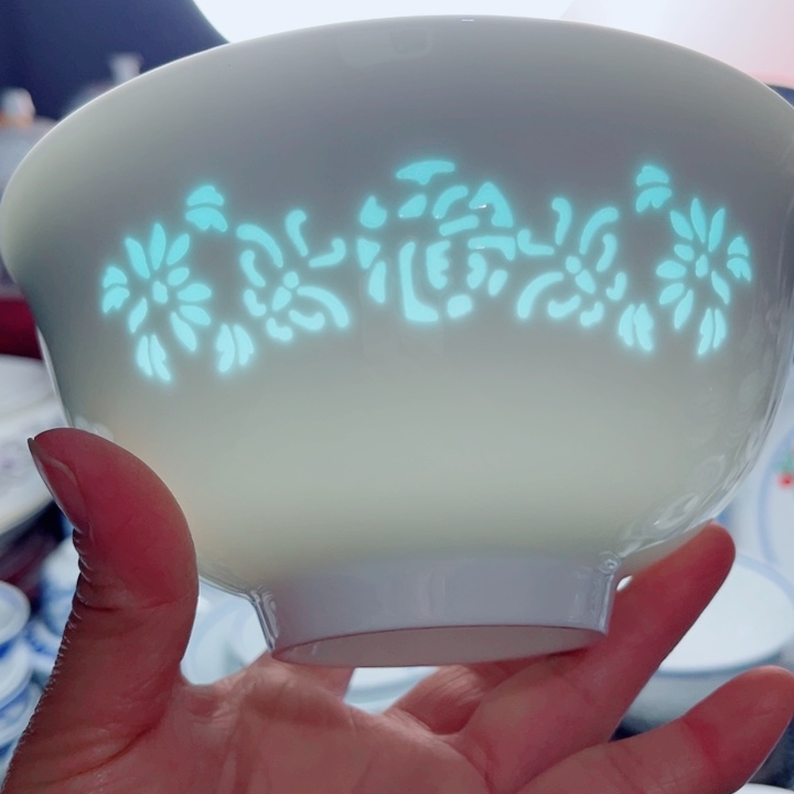 青花玲珑6寸面碗福字花