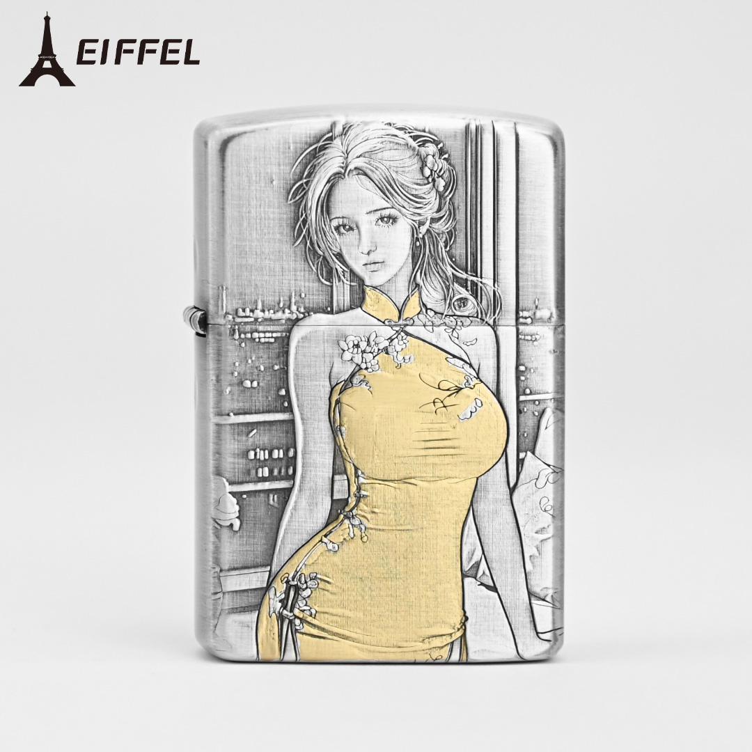 EIFFEL/埃菲尔902鎏金电镀双生花影创意打火机男士防风打火机个性