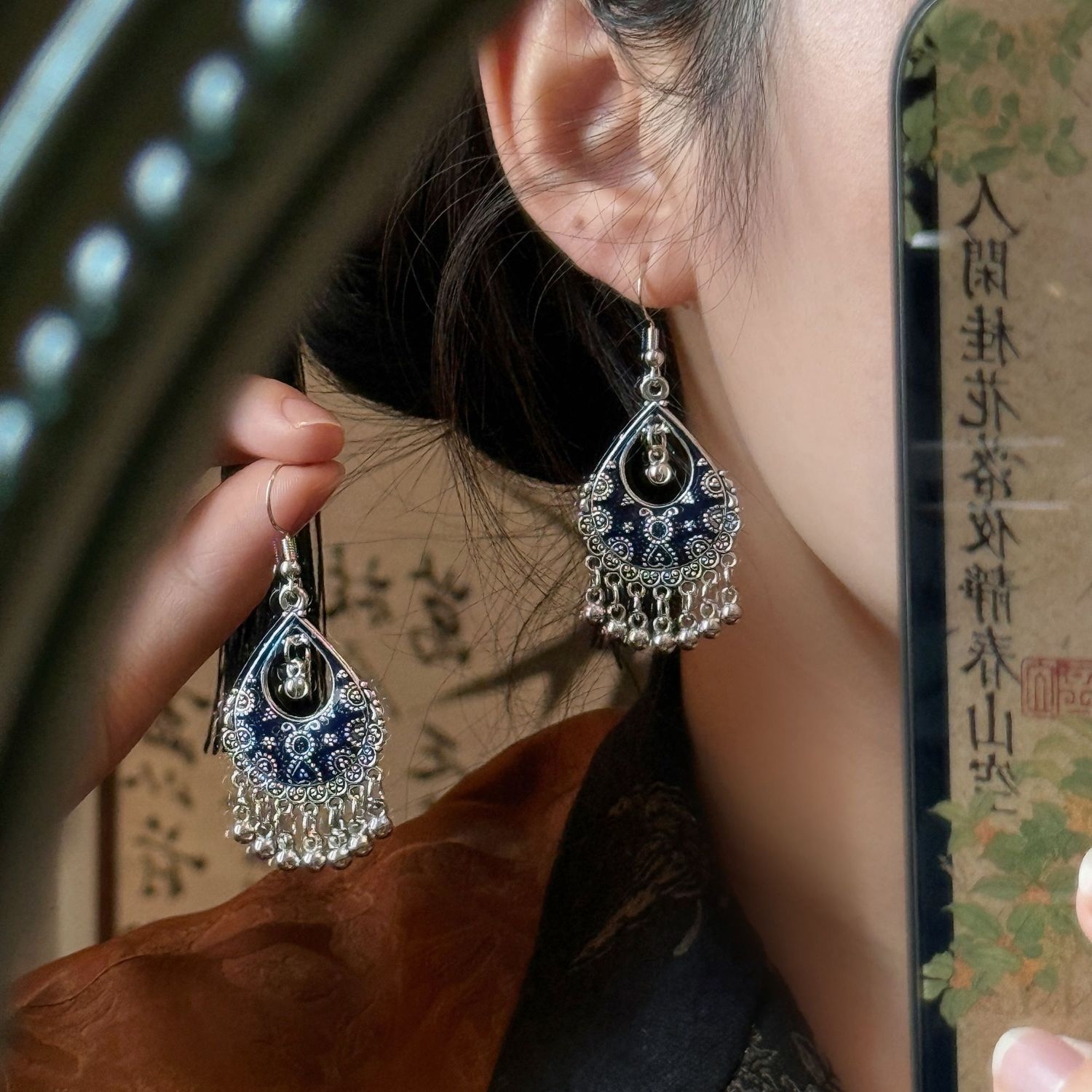 苍盐海新中式耳钩民族风仿古古风典雅耳夹清新灵动氛围感小众耳环