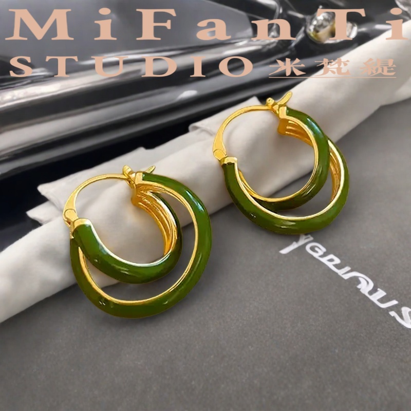 米梵缇 铜合金耳饰 欧美复古绿色圆圈小众设计轻奢精致耳环B1-009