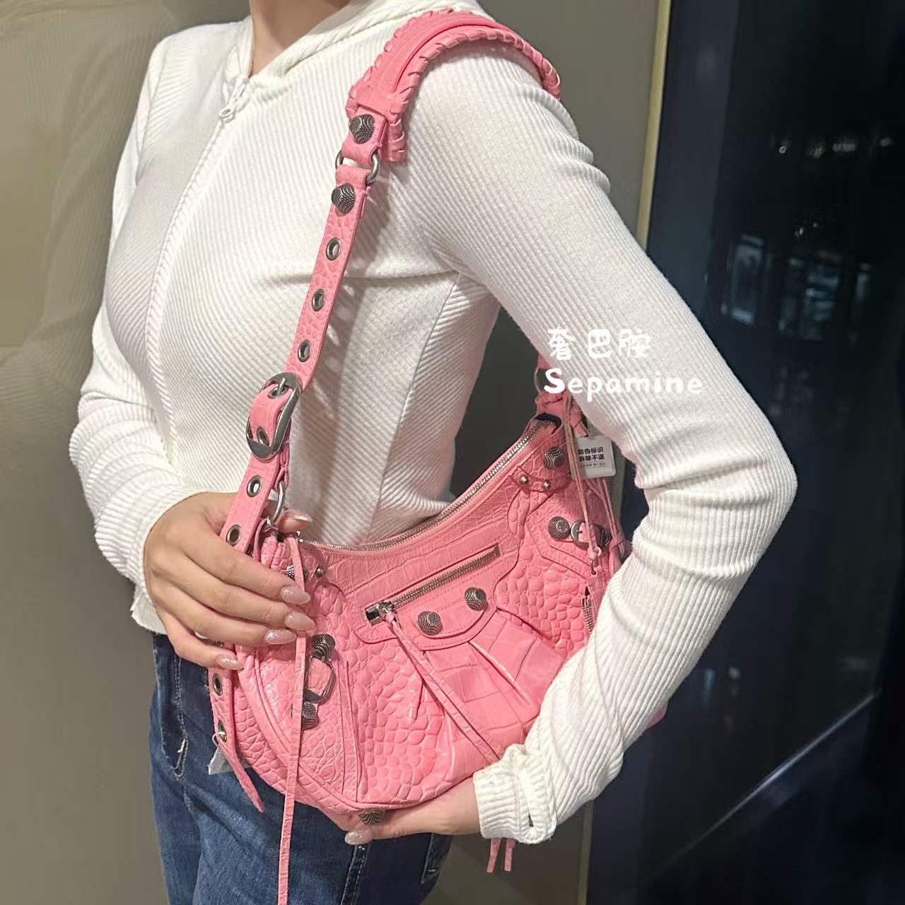 95新 Balenciaga/巴黎世家 /粉色/LeCagole/机车包