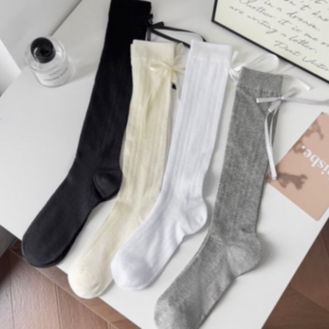 黑白灰中筒薄款夏款棉袜女士