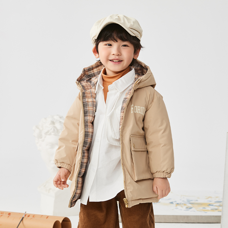 简约两面穿印花羽绒外套-极寒系列44182428儿童女童休闲防水防风