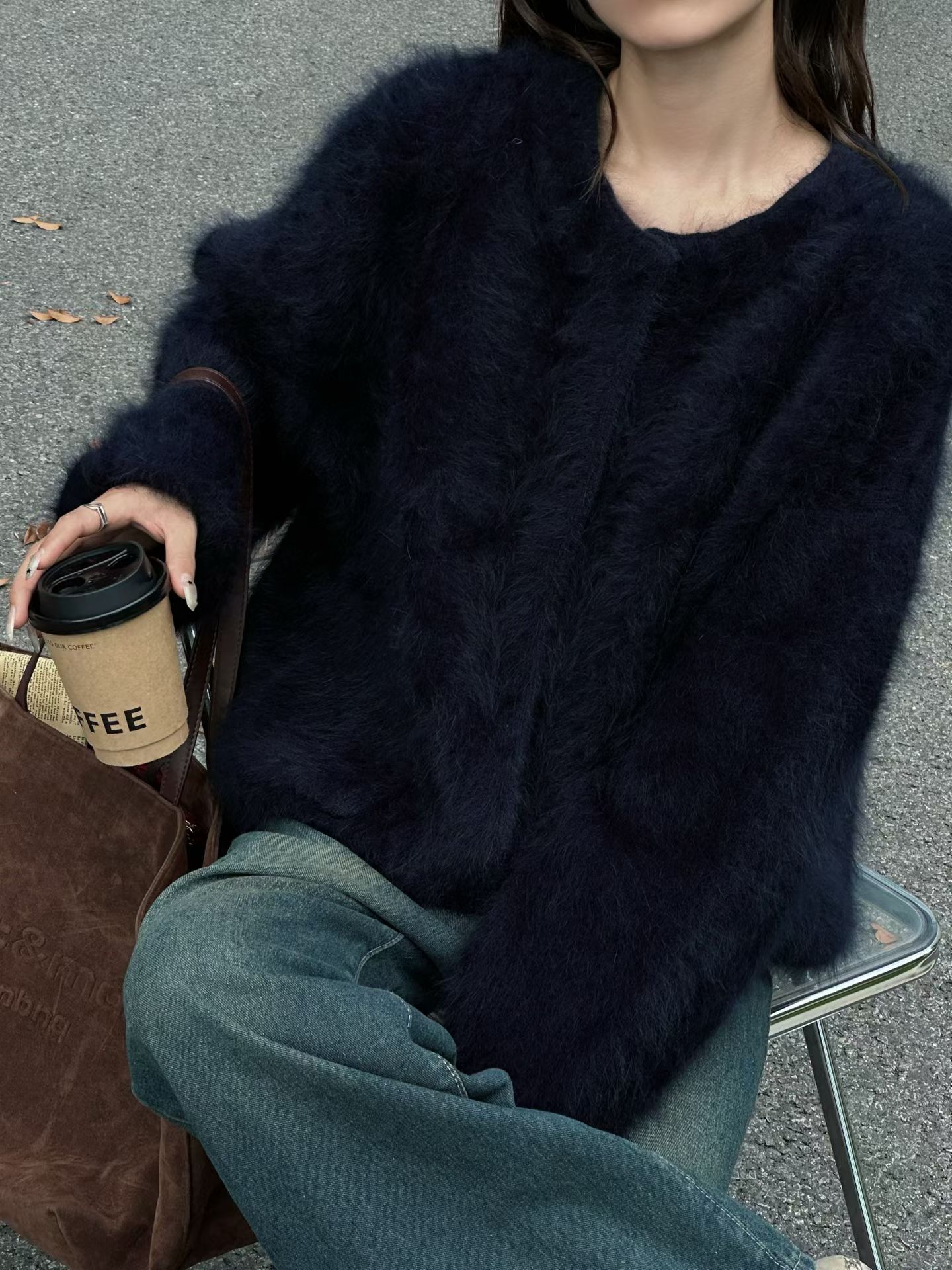 【圆领开衫】25年新款冬季拉绒长毛绒动物真毛口袋款加厚圆领开衫