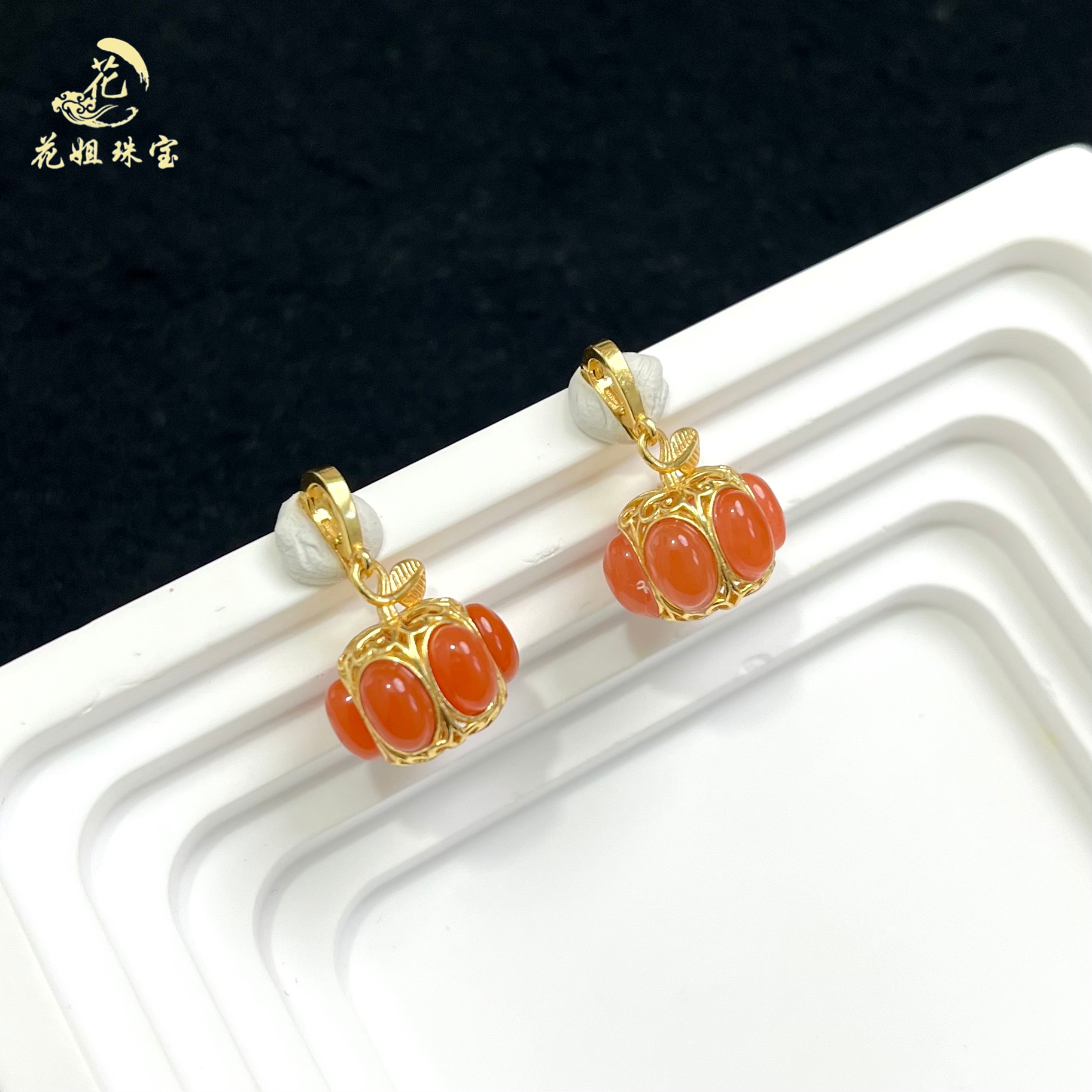 B10天然南红S925银镶小灯笼万能扣吊坠13*9mm多样性发其一 年货节