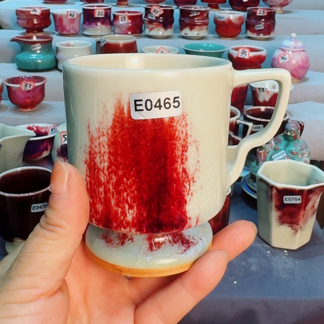 秋***。瓷片微瑕钧瓷主人杯摆件工艺品