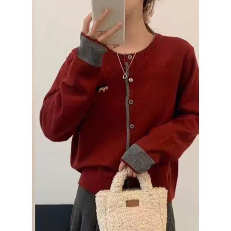 玲姐定制-圆领撞色小马图案刺绣款针织开衫Q108 428531