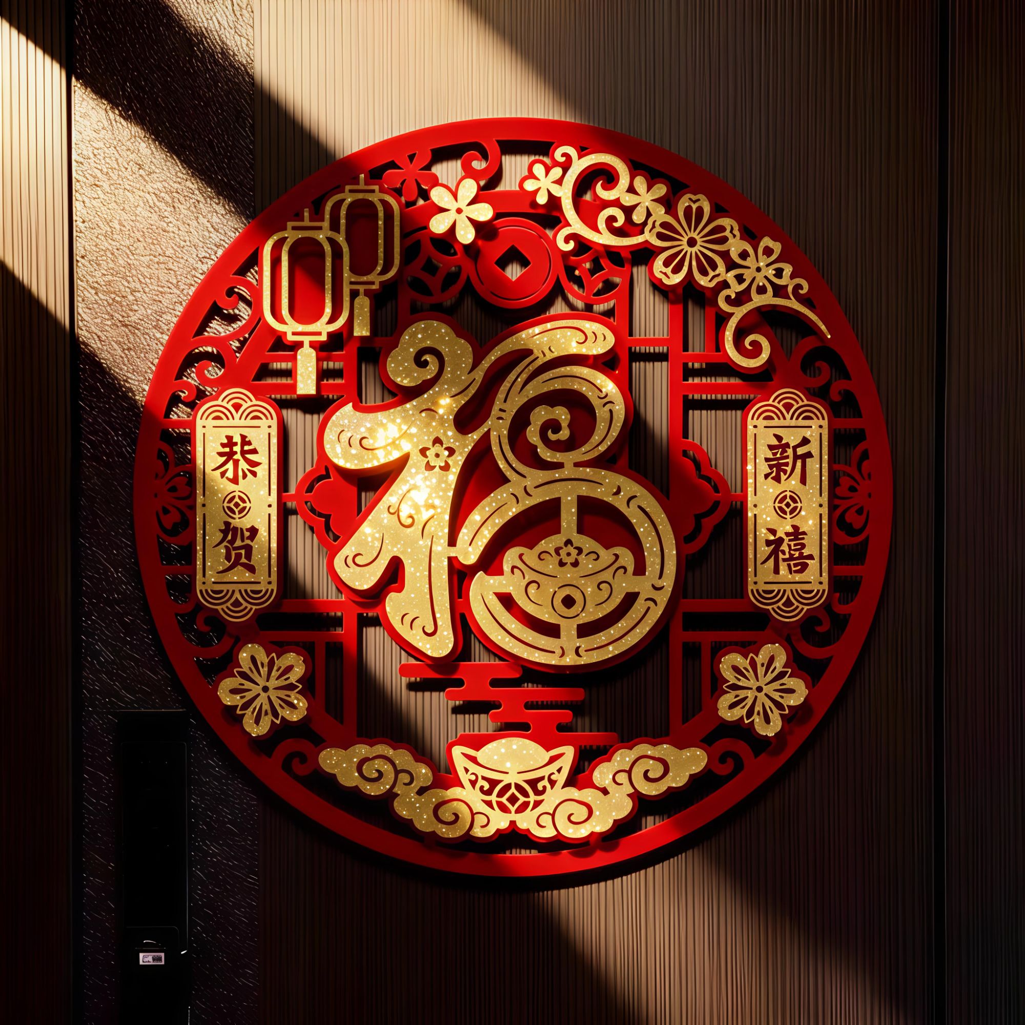 新年福字门贴2026马年福字房门福字墙贴植绒金粉福字春节氛围装饰