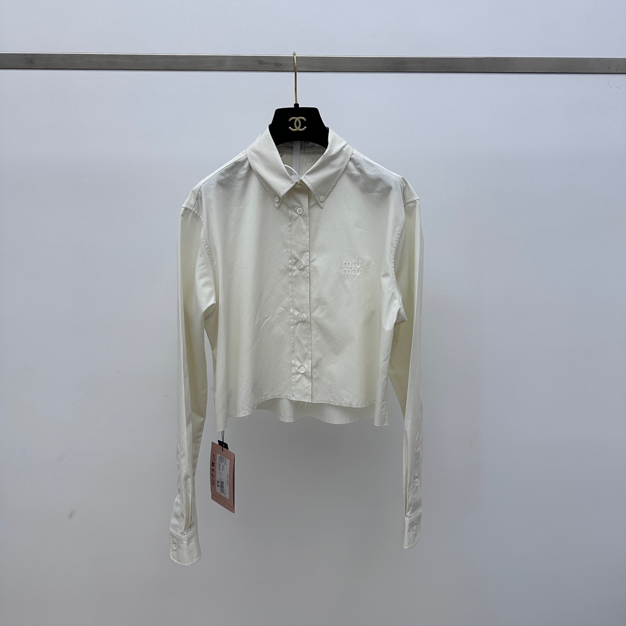 全新未使用 MIU MIU/缪缪 刺绣做旧毛边衬衣 40码 01543