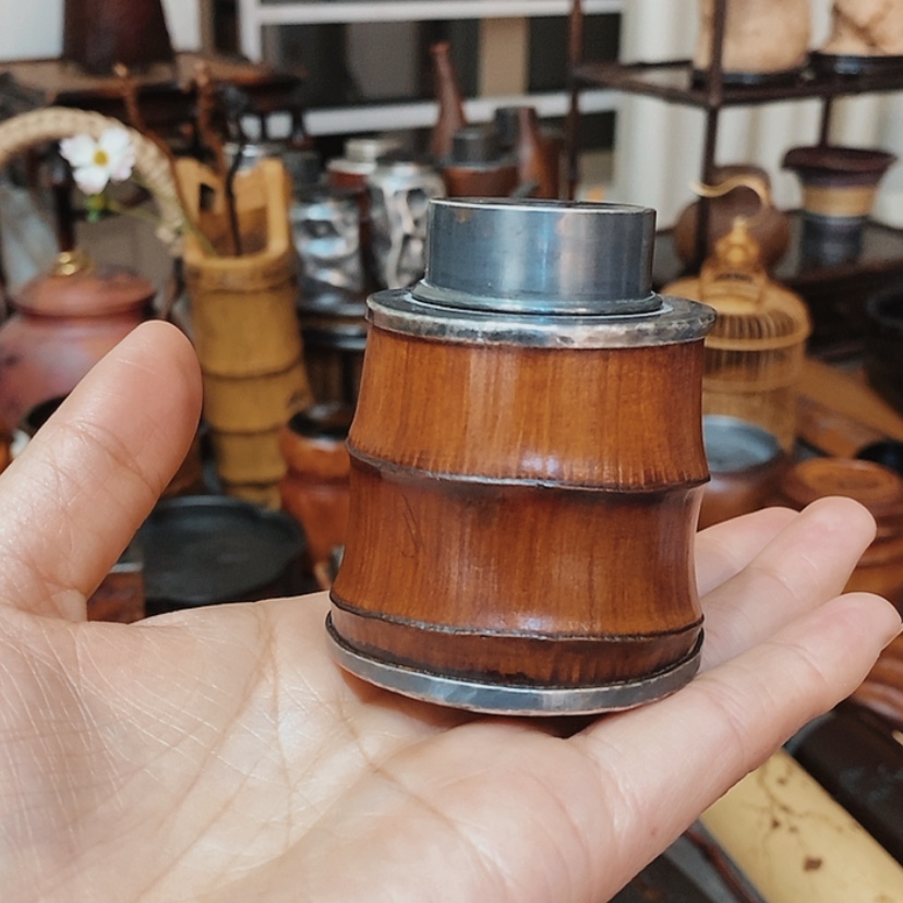 【闪购商品】月**蝉老竹根包银茶罐