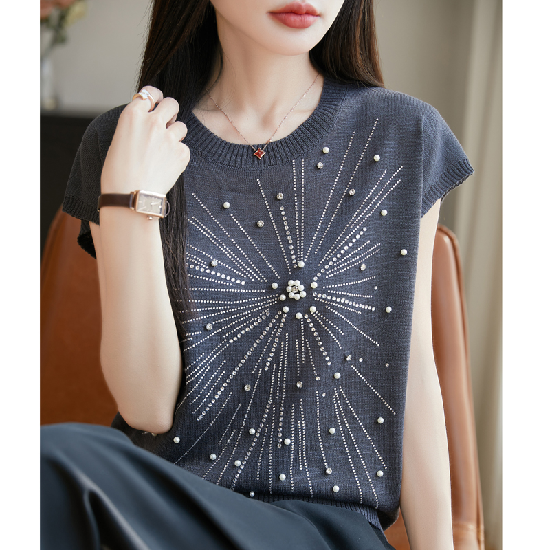 【姗姗穿搭专属】针织衫时尚夏薄款宽松圆领洋气百搭女士半袖DMR825