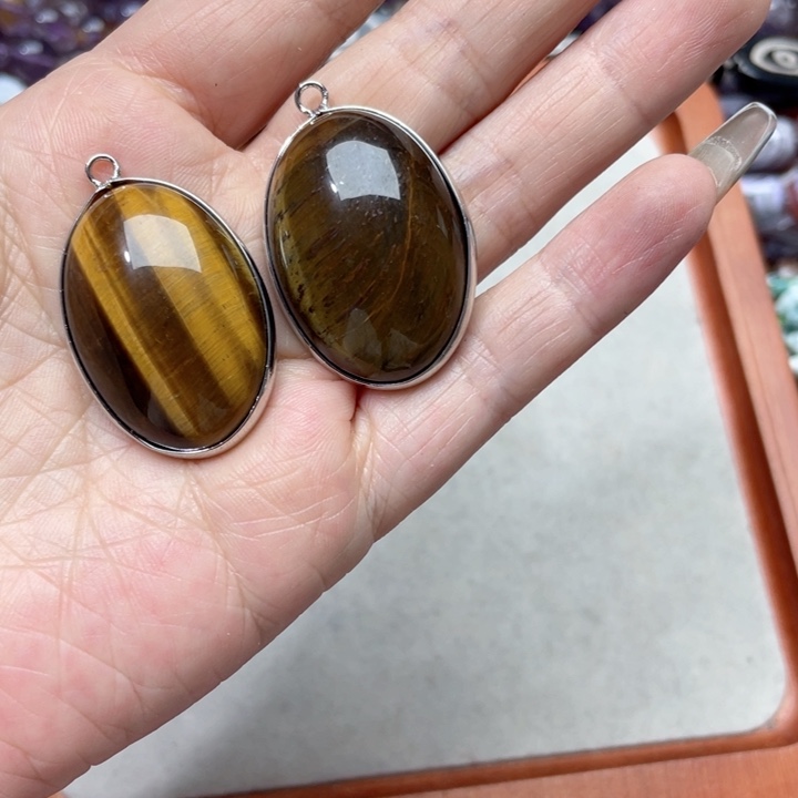 玛瑙/玉髓合金珠宝半成品2颗虎眼吊坠