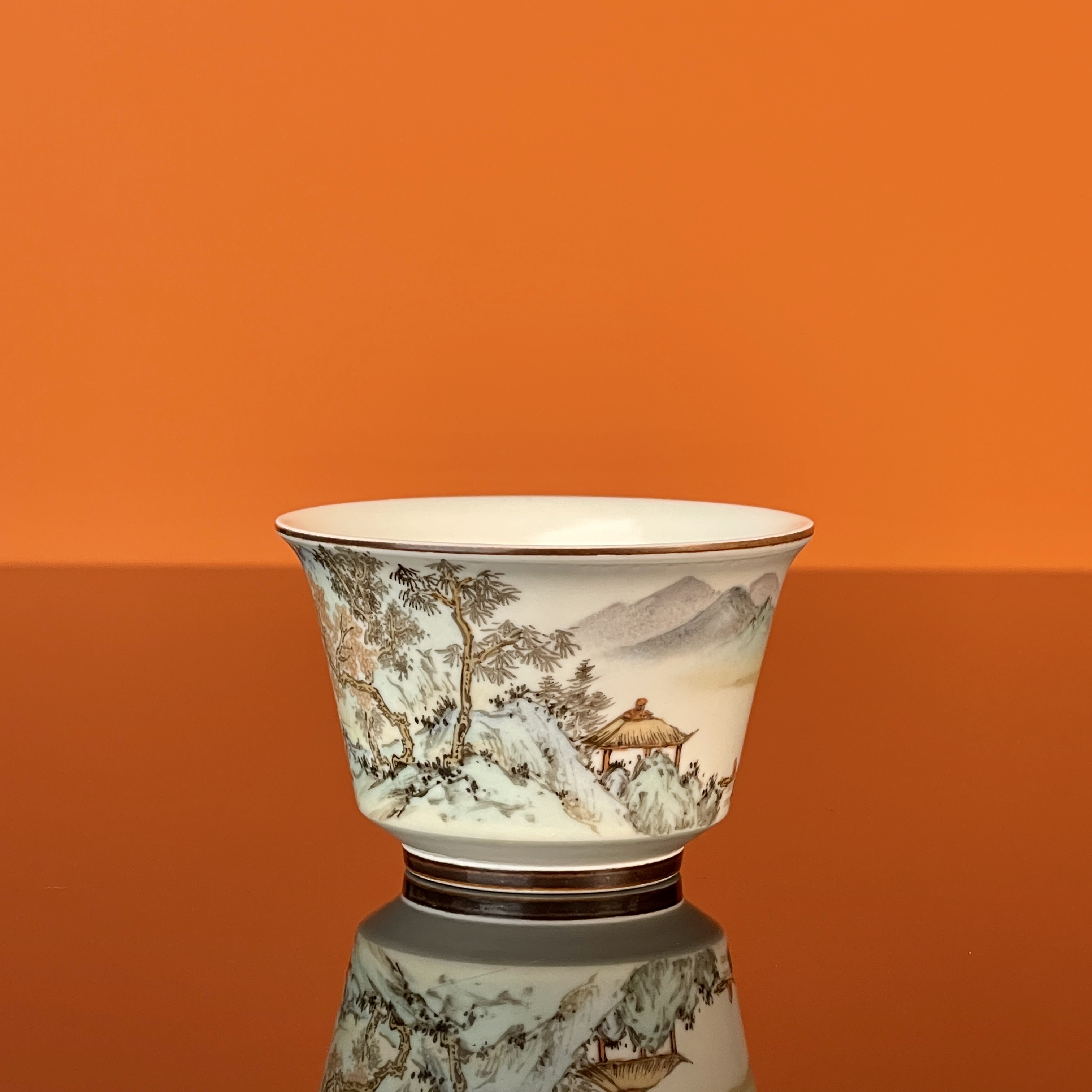 等于堂柴烧出品，徐振江老师满工手绘，山水压手杯，容量70毫升