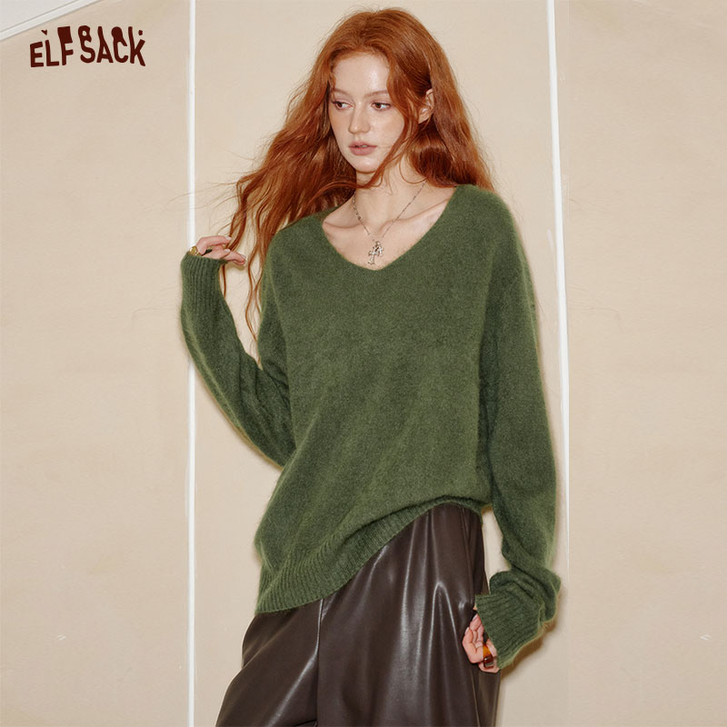 2006【金拐子】【8色】妖精的口袋绵羊毛v领宽松毛衣女2025秋新款慵