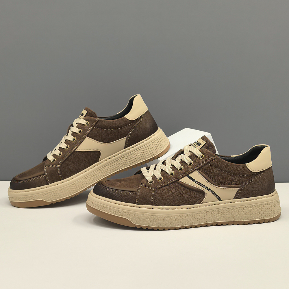 男士真皮百搭板鞋男款潮流欧洲站男鞋高端小众头层牛皮拼色休闲鞋