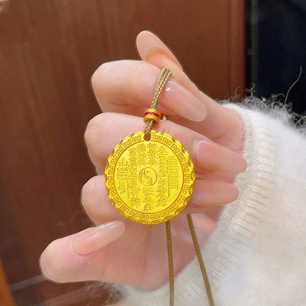 铜合金吊坠 山鬼花钱八卦吊坠项链錾刻圆牌毛衣链国风送女友礼物
