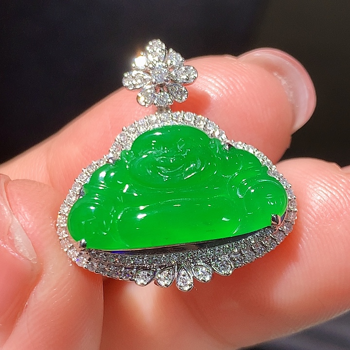 翡翠18K金镶嵌吊坠(不含链)