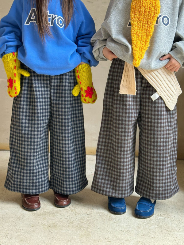 in 爱:mx25冬季韩版儿童加绒格子九分裤男童女童复古直筒裤潮1019