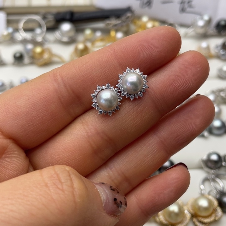 海水珍珠耳饰银S925镶嵌