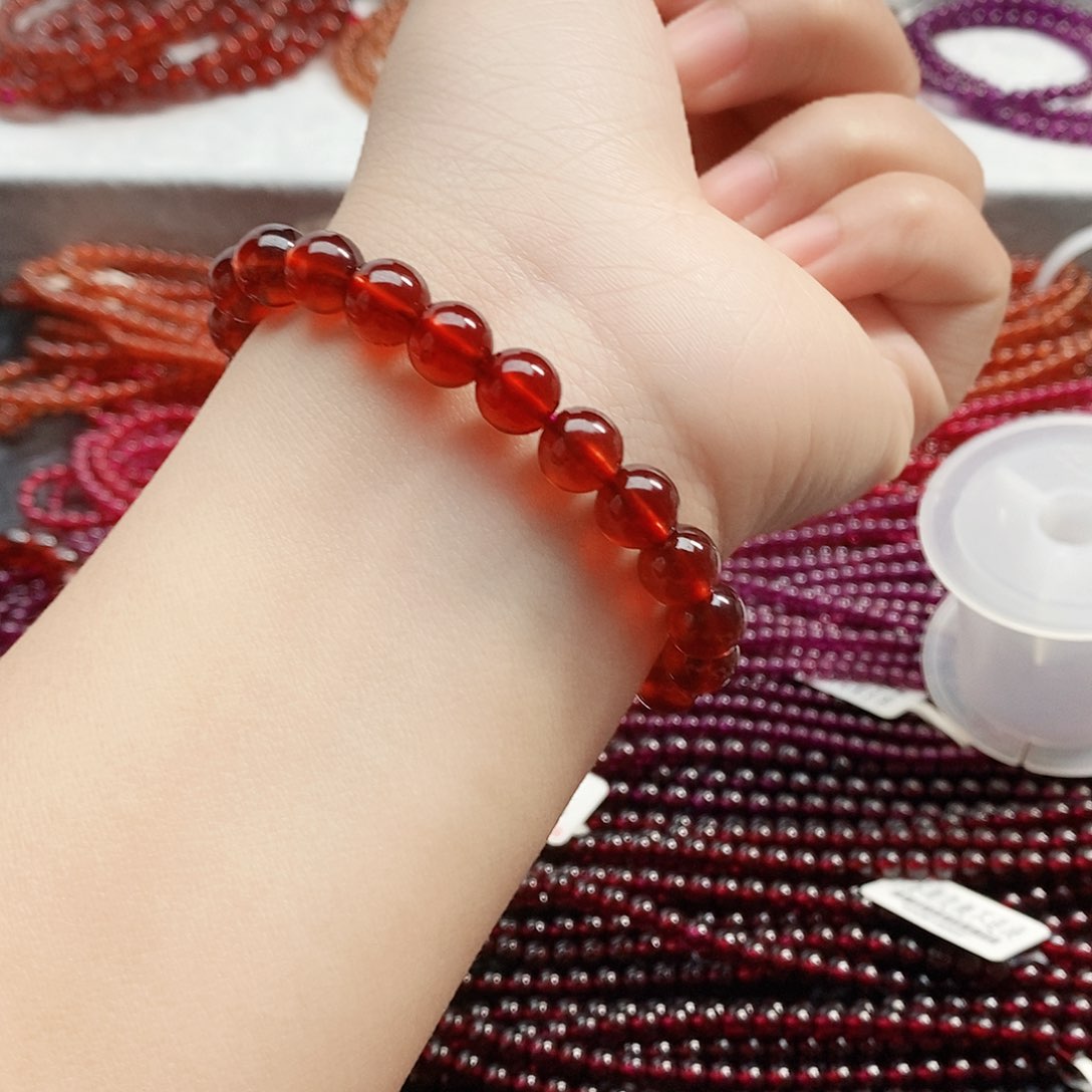 石榴石手链未镶嵌8.8mm橙红